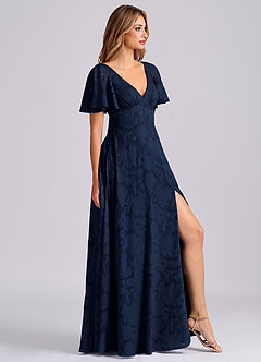 Azazie Kimber Jurken voor bruidsmeisjes Jurk van Bloemen Burn-out met A-Lijn met Zakken Donkere Marine image4