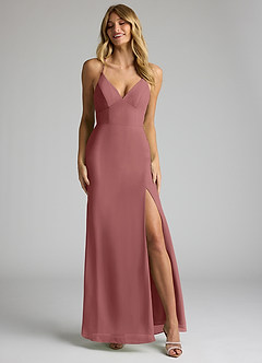 Azazie Becca Bridesmaid Dresses Amethyst Sheath V-Neck Chiffon Dress image4