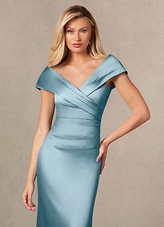 Azazie Ludlow Mother of the Bride Dresses Moody Blue Mermaid Pleated Stretch Satin Dress image6
