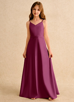 Azazie Fishie Girls Formal Sukienki dla dziewczynek sypiących kwiaty Linia A Matowy satynowy Długość podłogi Sukienka image4