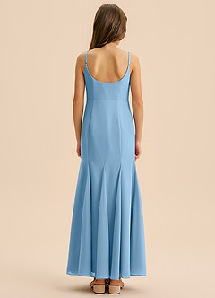 Azazie Evey Junior Abito Sirena in Chiffon Plissettato Blu Acciaio image2