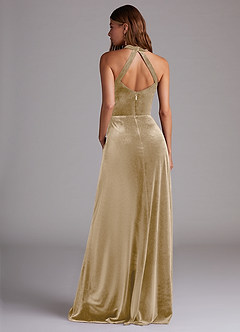 Azazie Larice Bridesmaid Dresses Golden Tan A-Line with Pockets Velvet Dress image2