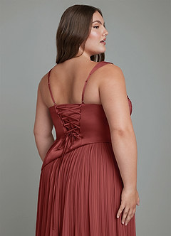 Azazie Stephanie Bridesmaid Dresses Terracotta A-Line Pleated Stretch Satin Dress image12