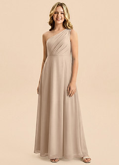 Azazie Phaedra Junior Taupe A-Line Pleated Chiffon Dress image5