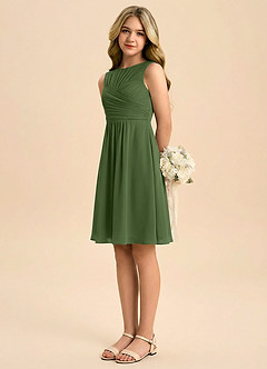 Azazie Skyla Junior Linia A Pofałdowany Szyfon Mini Młodsza druhna Sukienka image4