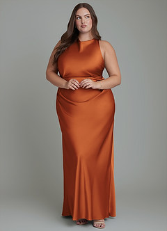 Azazie Evadne Bridesmaid Dresses Cinnamon Sheath Pleated Stretch Satin Dress image10