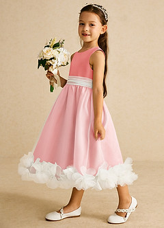 Azazie Stardust Blumenmädchenkleider A-Linie ärmellos Organza Kleid Koralle image3