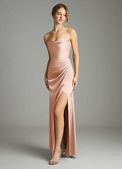 Azazie Leonis Bridesmaid Dresses Rose Gold Mermaid Pleated Stretch Satin Convertible Dress image1