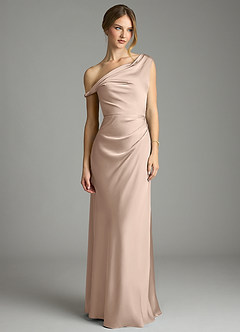 Azazie Emerson Vestidos de damas de honor Vestido Rosa Inglesa de Satén Elástico de Corte Sirena con Hombros descubiertos image3