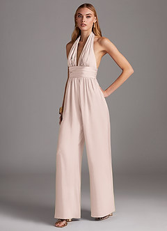 Azazie Oli Brautjungfernkleider Plissee Stretch-Satin Overall/Jumpsuit Zartrosa image4