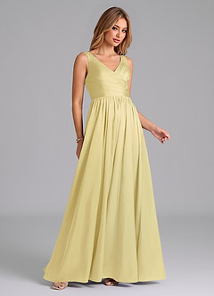 Azazie Keyla Robes de demoiselle d'honneur Robe Trapèze en Satin extensible Plissée Sorbet Citron image6