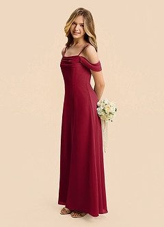 Azazie Lilly Junior Burgundy A-Line Pleated Chiffon Dress image3
