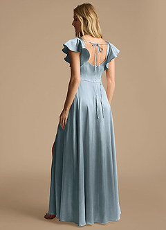 Azazie Bondi Bridesmaid Dresses Dusty Blue A-Line Bow Metallic Satin Dress image3