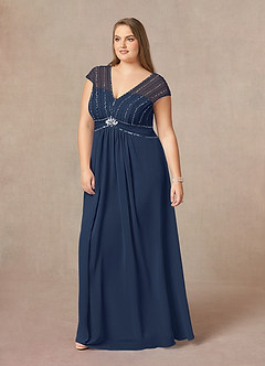 Azazie Star Mother of the Bride Dresses Dark Navy A-Line V-Neck sequins Chiffon Dress image8