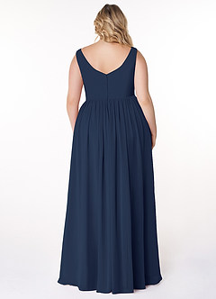 Azazie Keyla Bridesmaid Dresses Dark Navy A-Line V-Neck Pleated Chiffon Dress image7