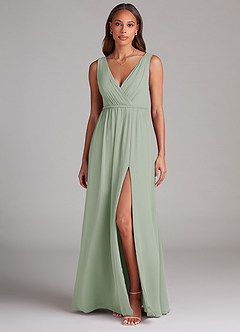 Azazie Tanicia Robes de demoiselle d'honneur Robe Trapèze en Mousseline de soie Plissée Vert Sauge image1