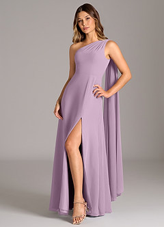 Azazie Tella Bridesmaid Dresses Wisteria A-Line One Shoulder Chiffon Dress image3