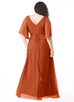 Azazie Cierra Bridesmaid Dresses Burnt Orange A-Line V-Neck Chiffon Dress image10