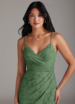 Azazie Maci Bridesmaid Dresses Eucalyptus Sheath Pleated Floral Burnout Dress image5