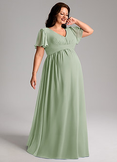 Azazie Verna Maternity Bridesmaid Dresses A-Line V-Neck Ruched Chiffon Floor-Length Dress image7