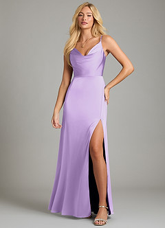 Azazie Sarella Bridesmaid Dresses Lilac A-Line Pleated Stretch Satin Dress image4