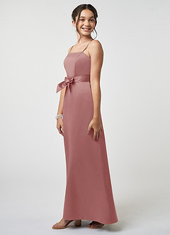Azazie Anina Junior Dusty Rose A-Line Bow Stretch Satin Dress image4