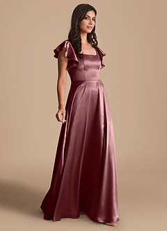 Azazie Bondi Bridesmaid Dresses Vintage Mauve A-Line Bow Metallic Satin Dress image4