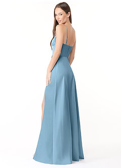 Azazie Halsey Bridesmaid Dresses Steel Blue Sheath Side Slit Stretch Satin Dress image5