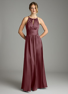 Azazie Bonnie Vestidos de damas de honor Vestido de Sangrado de Satén Elástico de Corte en A con Plisado image3