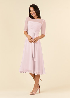 Azazie Naomi vestidos de madre de la novia Vestido de Rosa Rubor de Gasa de Corte En A con Cuello barco plisado image3