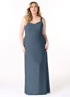 Azazie Denice Brautjungfernkleider Etui Gefaltet Chiffon Kleid Neptunblau image9