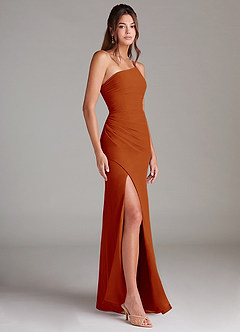 Azazie Eren Bridesmaid Dresses Paprika Sheath One Shoulder Chiffon Dress image4