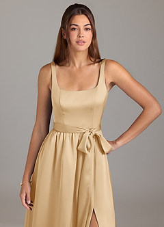 Azazie Elliott Robes de demoiselle d'honneur Robe Trapèze en Satin extensible avec poches Or image2