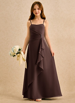 Azazie lolly Girls Formal Robe Demoiselle D'honneur Fillette Robe Trapèze en Mousseline de soie Plissée Ganache image3