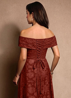 Azazie New Britain Mother of the Bride Dresses Terracotta A-Line Pleated Floral Burnout Dress image7