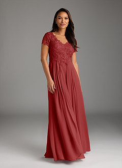Azazie Dunja Mother of the Bride Dresses Rust A-Line V-Neck Lace Chiffon Dress image3