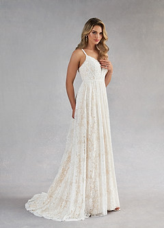 Azazie August Vestidos de novia Vestido de Blanco Diamante Champán de Encaje de Corte en A image9