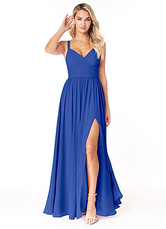 Azazie Chanel Robes de demoiselle d'honneur Robe Trapèze en Mousseline de soie Plissée Bleu Roi image1