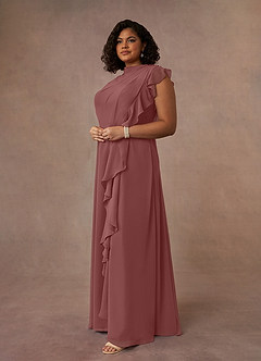 Azazie Narine Mère de la mariée Robes Robe Trapèze en Mousseline de soie Encolure haute plissée Rose Du Désert image15