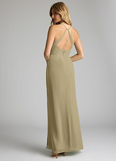 Azazie Becca Bridesmaid Dresses Moss Green Sheath V-Neck Chiffon Dress image6