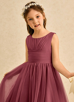 Azazie Macaron Flower Girl Dresses Merlot A-Line Pleated Tulle Dress image5