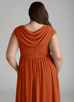Azazie Organa Robes de demoiselle d'honneur Robe Trapèze en Mousseline de soie Plissée Orange Brûlée image12