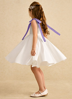 Azazie Stacie Jurken voor bloemenmeisjes A-Lijn Jurk van Mat Satijn Boog Ivoor Tahiti image3