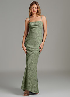 Azazie Ola Bridesmaid Dresses Pistachio Mermaid Corset Floral Burnout Dress image4