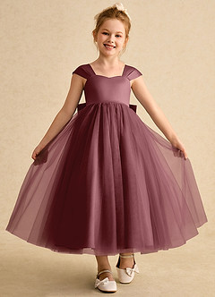 Azazie Chickadee Flower Girl Dresses Desert Rose Ball-Gown Sweetheart Neckline Matte Satin Dress image4