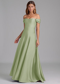Azazie Seriana Bridesmaid Dresses Dusty Sage A-Line Off the Shoulder Stretch Satin Convertible Dress image3