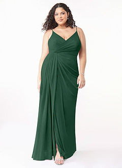 Azazie Evalin Bridesmaid Dresses Dark Green A-Line V-Neck Pleated Mesh Dress image7