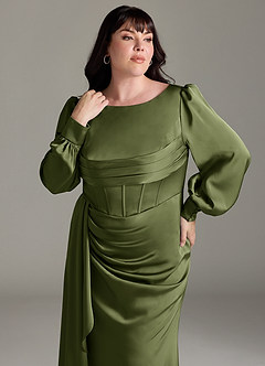 Azazie Raye Bridesmaid Dresses Olive Mermaid Long Sleeve Stretch Satin Dress image11