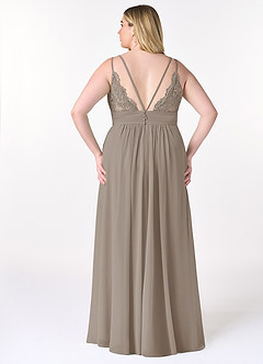 Azazie Maren Allure Robes de demoiselle d'honneur Robe Trapèze en Mousseline de soie Col V dentelle Taupe image7