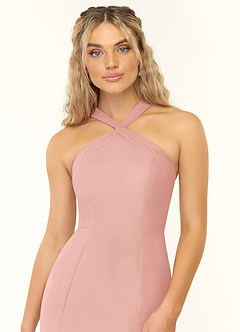 Azazie Rue Bridesmaid Dresses Rosette A-Line Halter Chiffon Dress image6